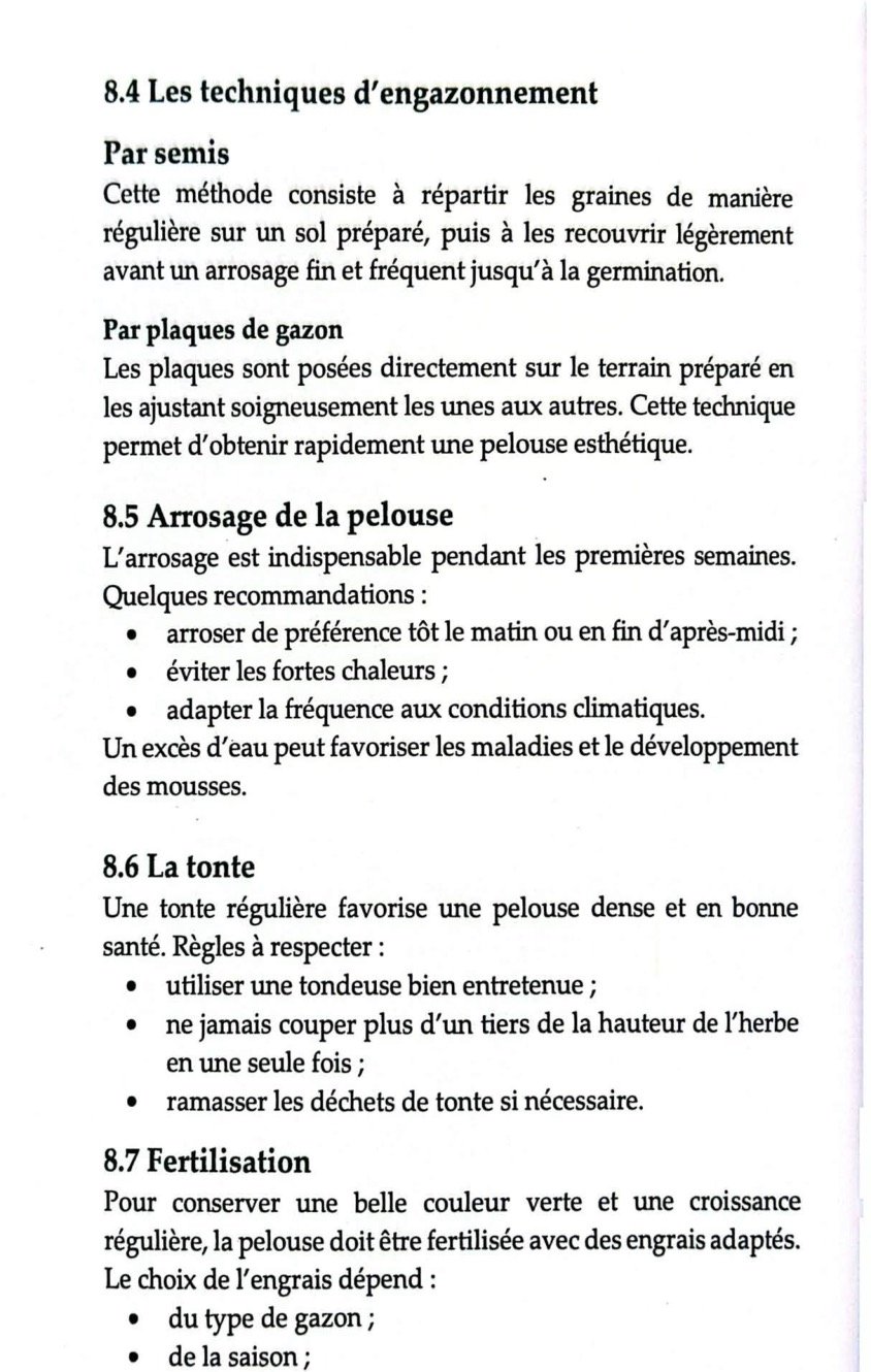 Page 43 du manuel de formation : techniques d'engazonnement, arrosage, tonte et fertilisation